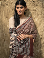 Bagru Statements : Hand Block Printed Cotton Saree - Mridang Jaal