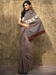 Bagru Statements : Hand Block Printed Cotton Saree - Mridang Jaal