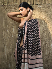 Bagru Statements : Hand Block Printed Cotton Saree - Shyam Phooljaal