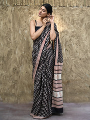 Bagru Statements : Hand Block Printed Cotton Saree - Shyam Phooljaal