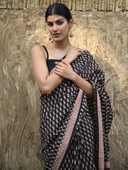 Bagru Statements : Hand Block Printed Cotton Saree - Shyam Phooljaal
