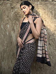 Bagru Statements : Hand Block Printed Cotton Saree - Shyam Phooljaal