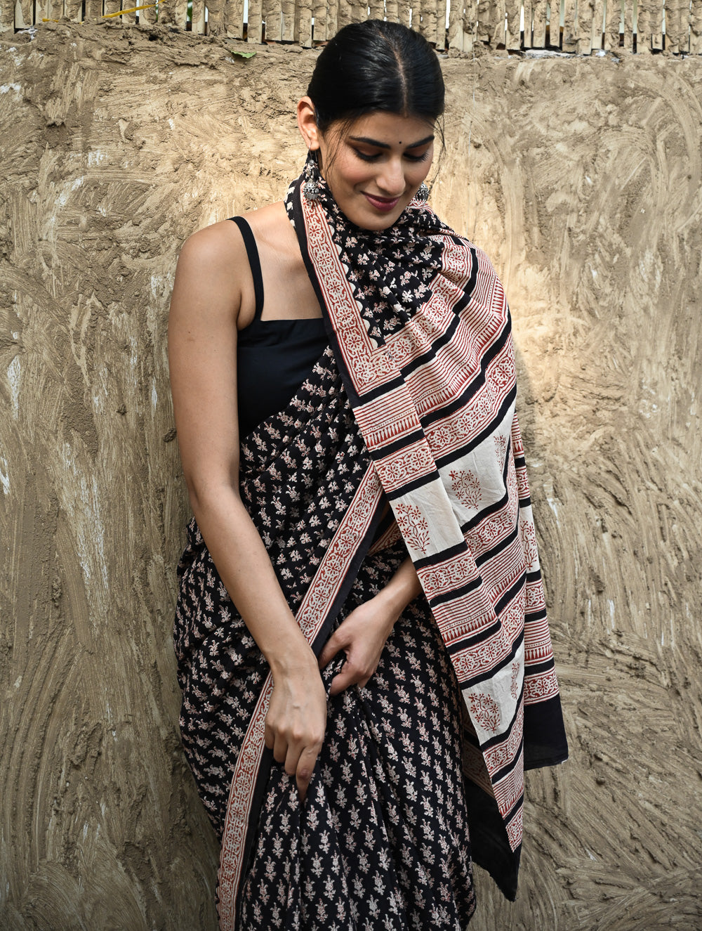 Bagru Statements : Hand Block Printed Cotton Saree - Shyam Phooljaal