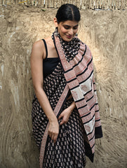 Bagru Statements : Hand Block Printed Cotton Saree - Shyam Phooljaal