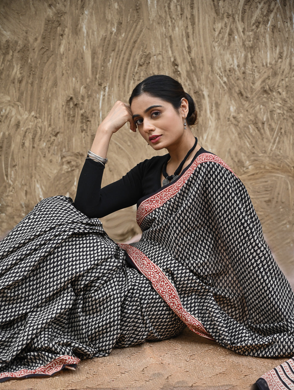 Bagru Statements : Hand Block Printed Cotton Saree - Butidar
