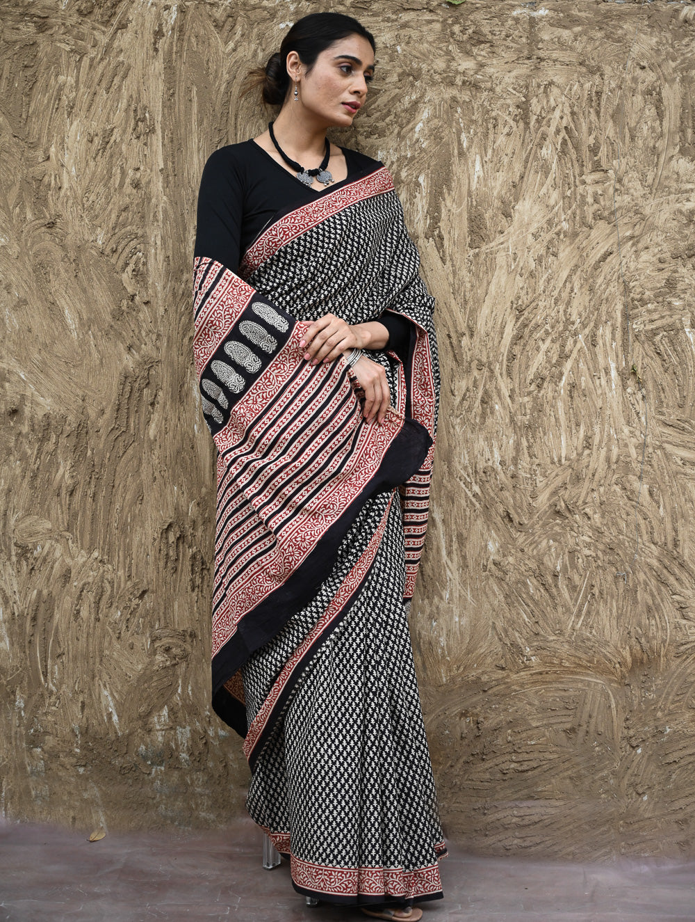 Bagru Statements : Hand Block Printed Cotton Saree - Butidar