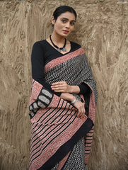 Bagru Statements : Hand Block Printed Cotton Saree - Butidar