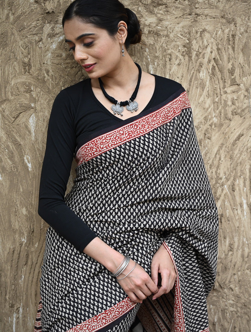 Bagru Statements : Hand Block Printed Cotton Saree - Butidar