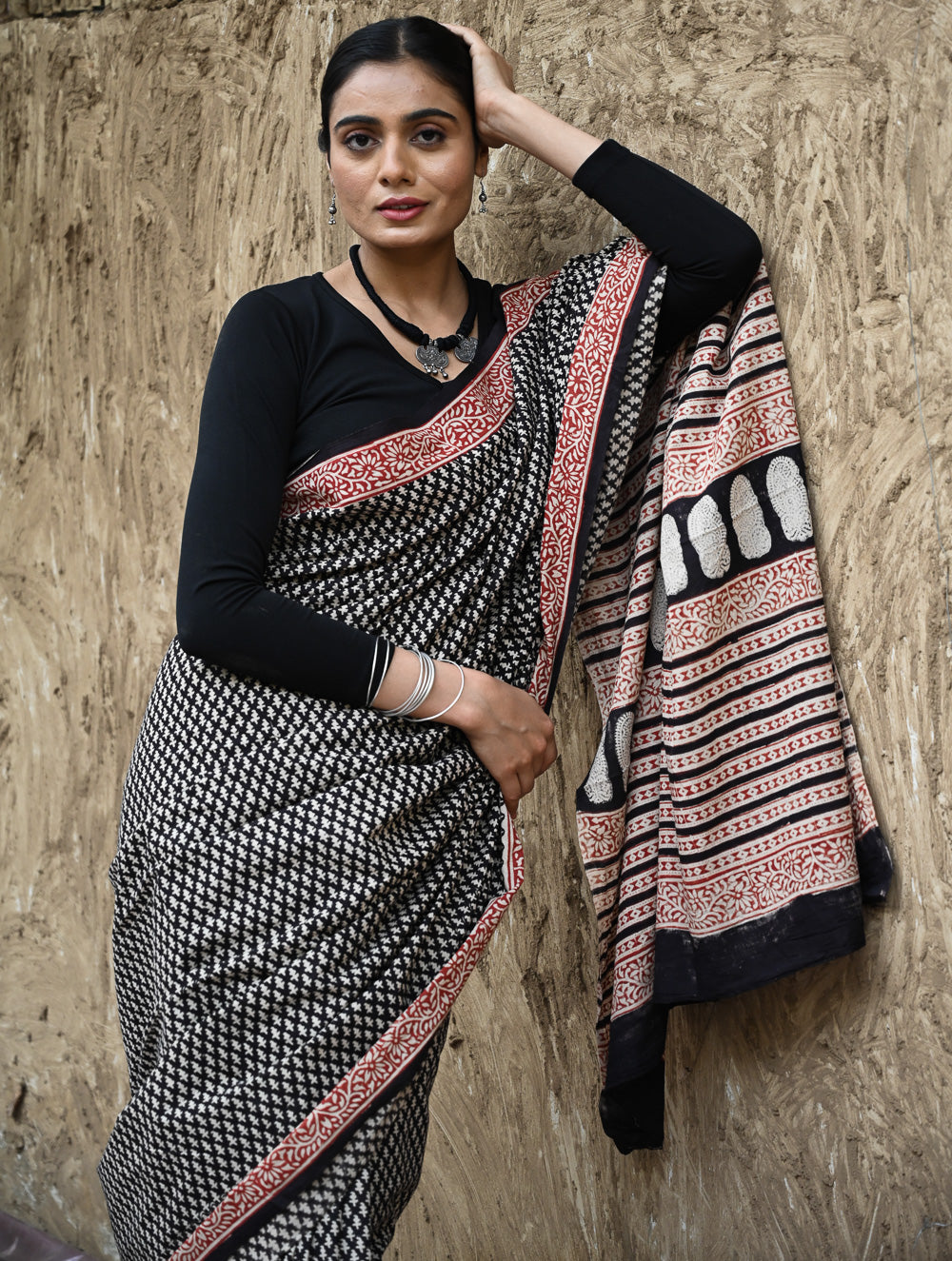 Bagru Statements : Hand Block Printed Cotton Saree - Butidar
