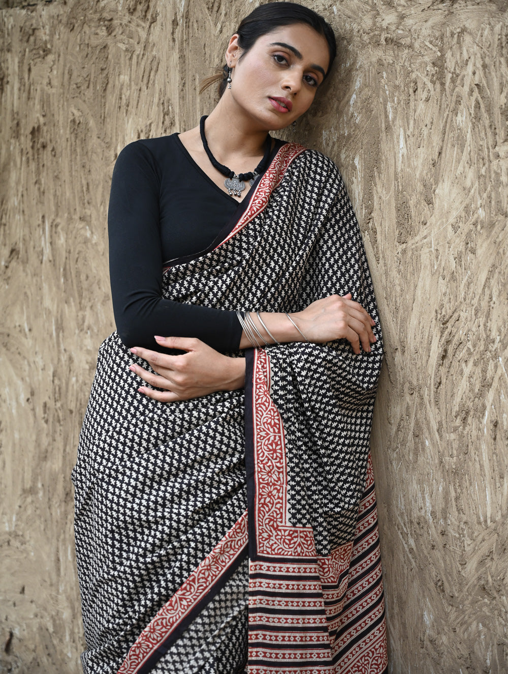 Bagru Statements : Hand Block Printed Cotton Saree - Butidar