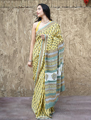 Sanganer Summers : Hand Block Printed Mul Cotton Saree - Aayo Basant