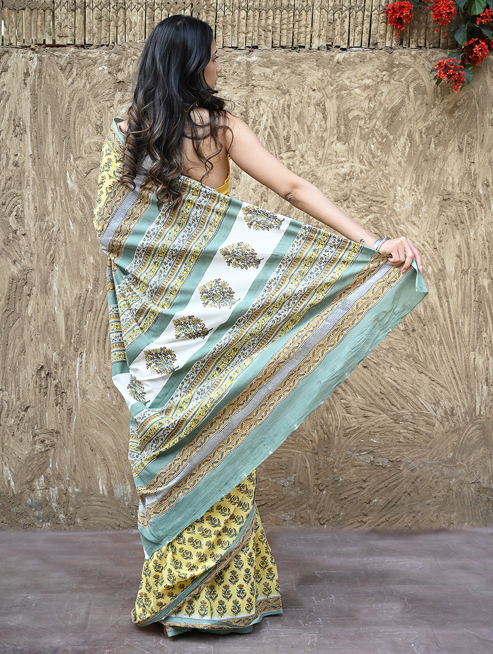 Sanganer Summers : Hand Block Printed Mul Cotton Saree - Aayo Basant
