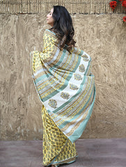 Sanganer Summers : Hand Block Printed Mul Cotton Saree - Aayo Basant