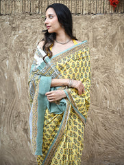 Sanganer Summers : Hand Block Printed Mul Cotton Saree - Aayo Basant