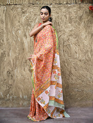 Sanganer Summers : Hand Block Printed Mul Cotton Saree - Sinduri Bel