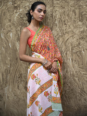 Sanganer Summers : Hand Block Printed Mul Cotton Saree - Sinduri Bel