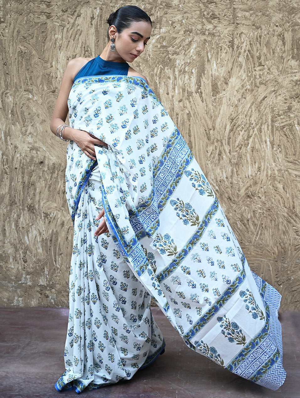 Sanganer Summers : Hand Block Printed Mul Cotton Saree - Champa aur Buta