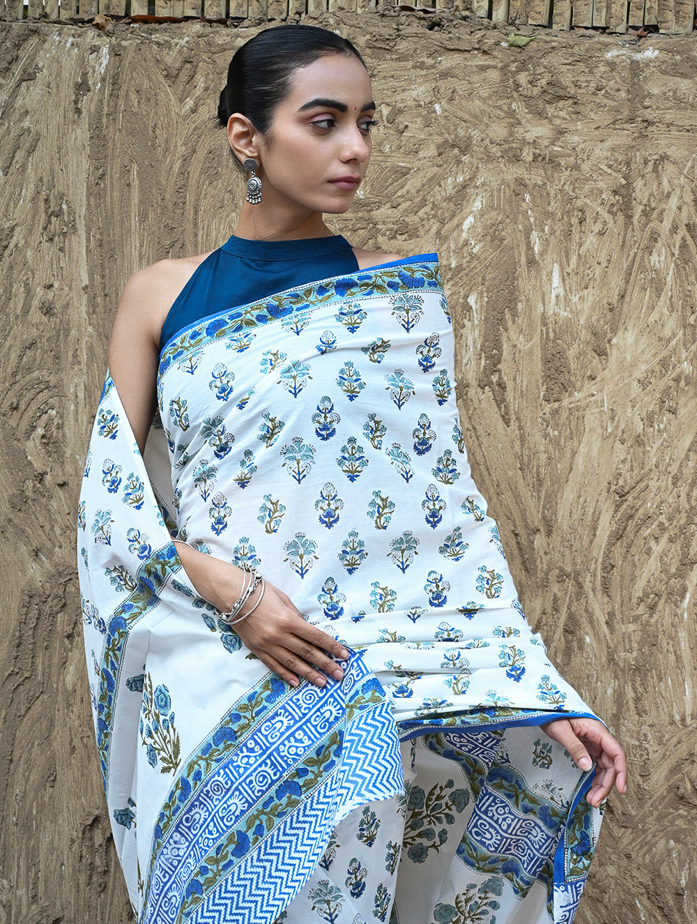 Sanganer Summers : Hand Block Printed Mul Cotton Saree - Champa aur Buta