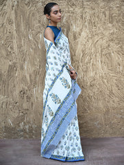 Sanganer Summers : Hand Block Printed Mul Cotton Saree - Champa aur Buta