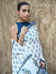 Sanganer Summers : Hand Block Printed Mul Cotton Saree - Champa aur Buta
