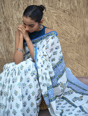 Sanganer Summers : Hand Block Printed Mul Cotton Saree - Champa aur Buta
