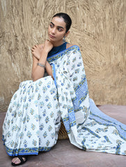 Sanganer Summers : Hand Block Printed Mul Cotton Saree - Champa aur Buta