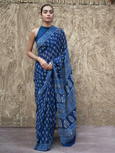 Dabu Vibes : Hand Block Printed Georgette Saree - Neele Gagan