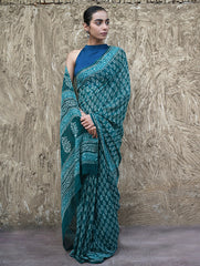 Dabu Vibes : Hand Block Printed Georgette Saree - Samudri