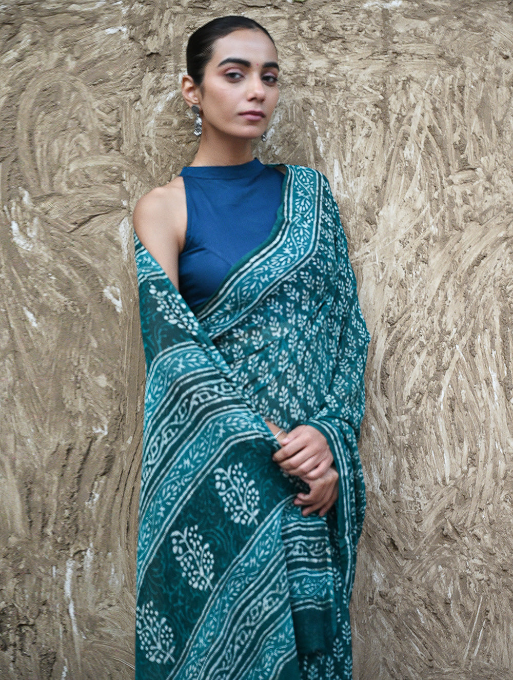 Dabu Vibes : Hand Block Printed Georgette Saree - Samudri
