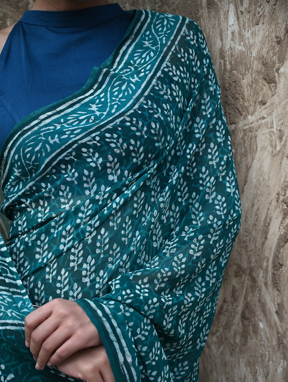 Dabu Vibes : Hand Block Printed Georgette Saree - Samudri