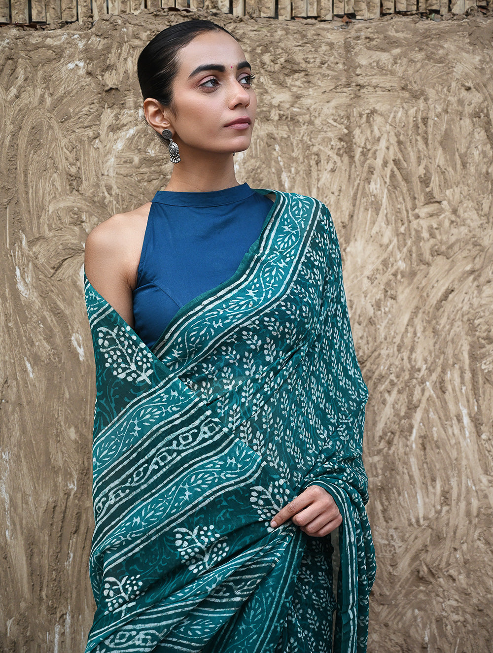 Dabu Vibes : Hand Block Printed Georgette Saree - Samudri