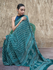 Dabu Vibes : Hand Block Printed Georgette Saree - Samudri