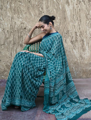 Dabu Vibes : Hand Block Printed Georgette Saree - Samudri