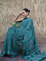 Dabu Vibes : Hand Block Printed Georgette Saree - Samudri
