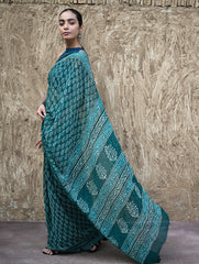 Dabu Vibes : Hand Block Printed Georgette Saree - Samudri