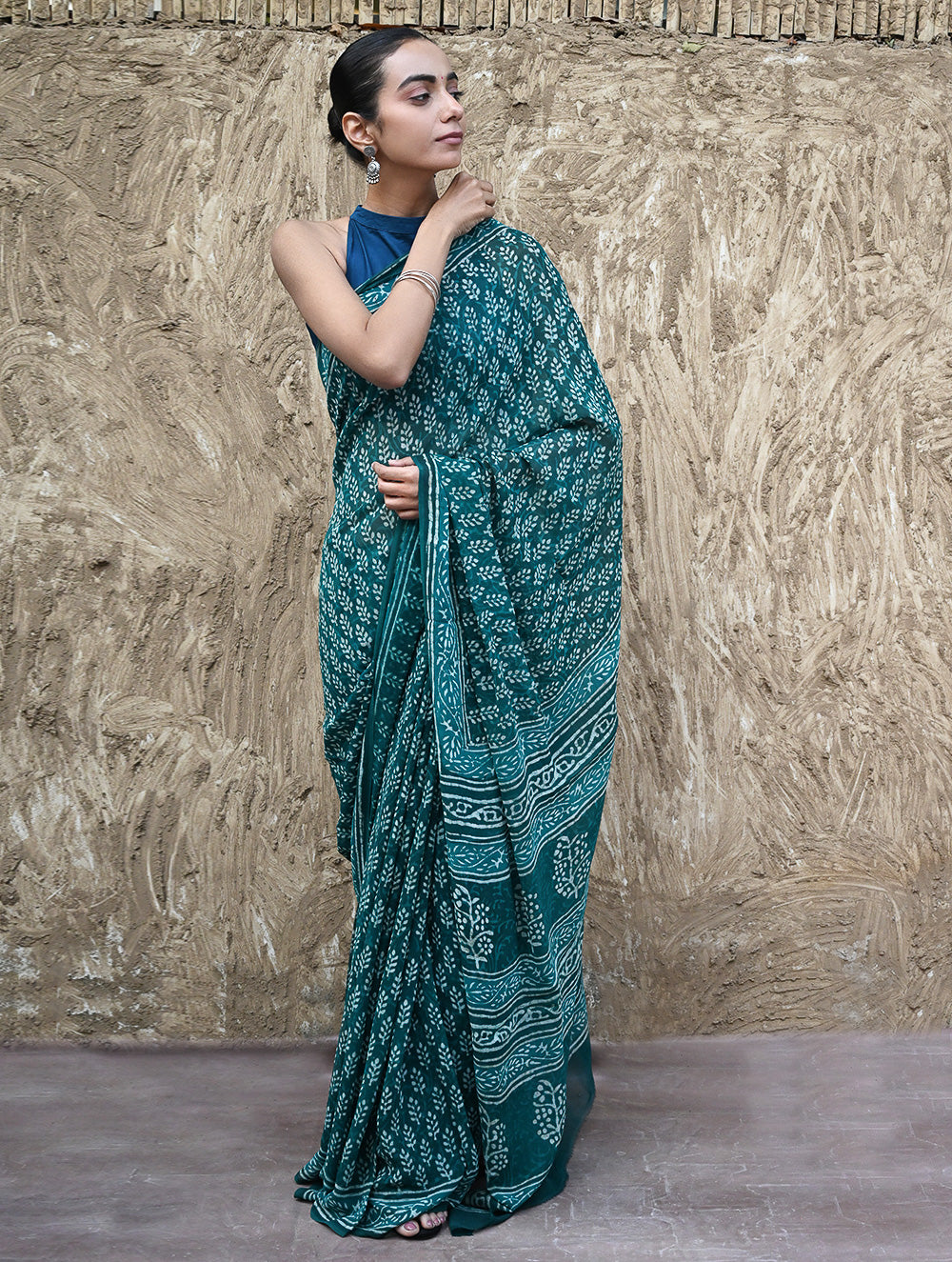 Dabu Vibes : Hand Block Printed Georgette Saree - Samudri