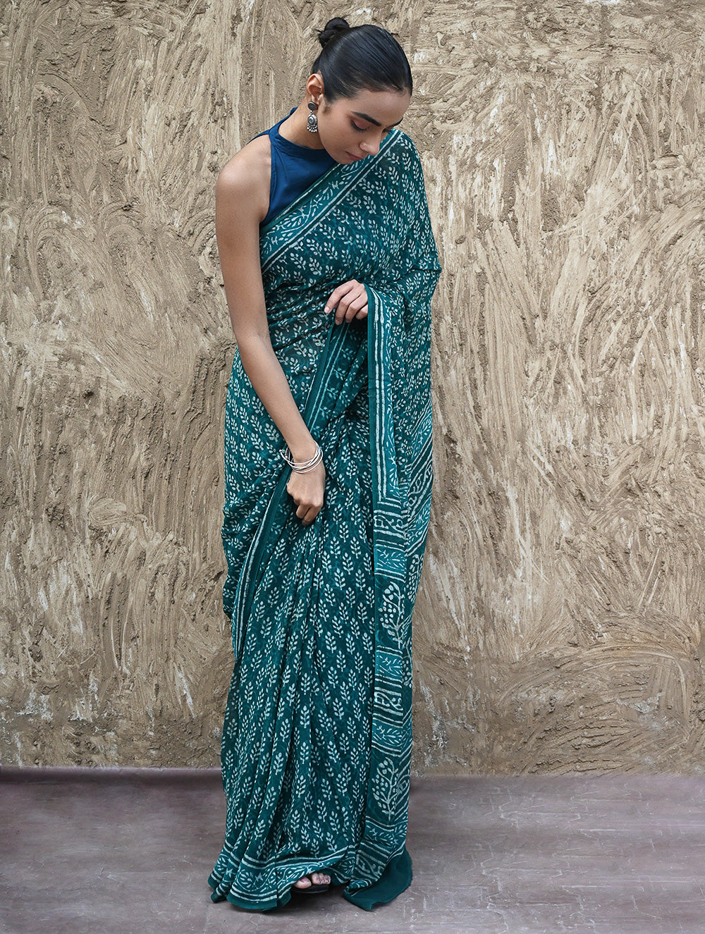 Dabu Vibes : Hand Block Printed Georgette Saree - Samudri