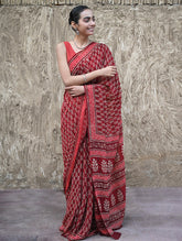 Dabu Vibes : Hand Block Printed Georgette Saree - Surkh Angoori
