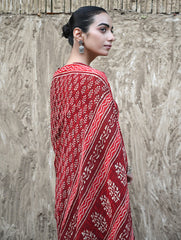 Dabu Vibes : Hand Block Printed Georgette Saree - Surkh Angoori