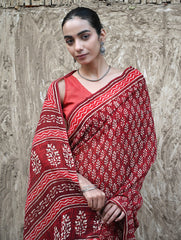 Dabu Vibes : Hand Block Printed Georgette Saree - Surkh Angoori