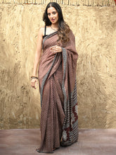 Bagru Statements : Hand Block Printed Modal Silk Saree - Maru Kasturi