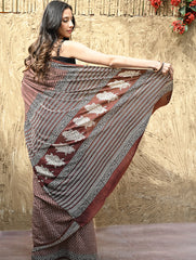 Bagru Statements : Hand Block Printed Modal Silk Saree - Maru Kasturi