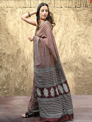 Bagru Statements : Hand Block Printed Modal Silk Saree - Maru Kasturi