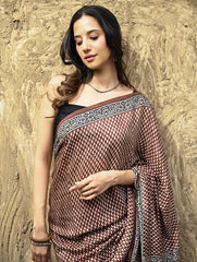 Bagru Statements : Hand Block Printed Modal Silk Saree - Maru Kasturi