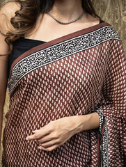 Bagru Statements : Hand Block Printed Modal Silk Saree - Maru Kasturi