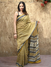 Bagru Statements : Hand Block Printed Modal Silk Saree - Peeli Dhara
