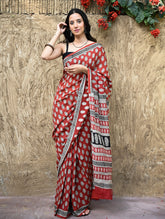 Bagru Statements : Hand Block Printed Modal Silk Saree - Surkh Bela