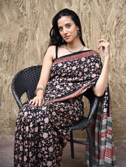 Bagru Statements : Hand Block Printed Modal Silk Saree - Raatrani