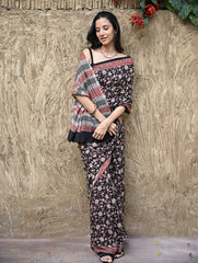 Bagru Statements : Hand Block Printed Modal Silk Saree - Raatrani