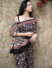 Bagru Statements : Hand Block Printed Modal Silk Saree - Raatrani